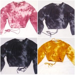 Crewneck Tie Dye Drawstring Cropped Sweatshirt